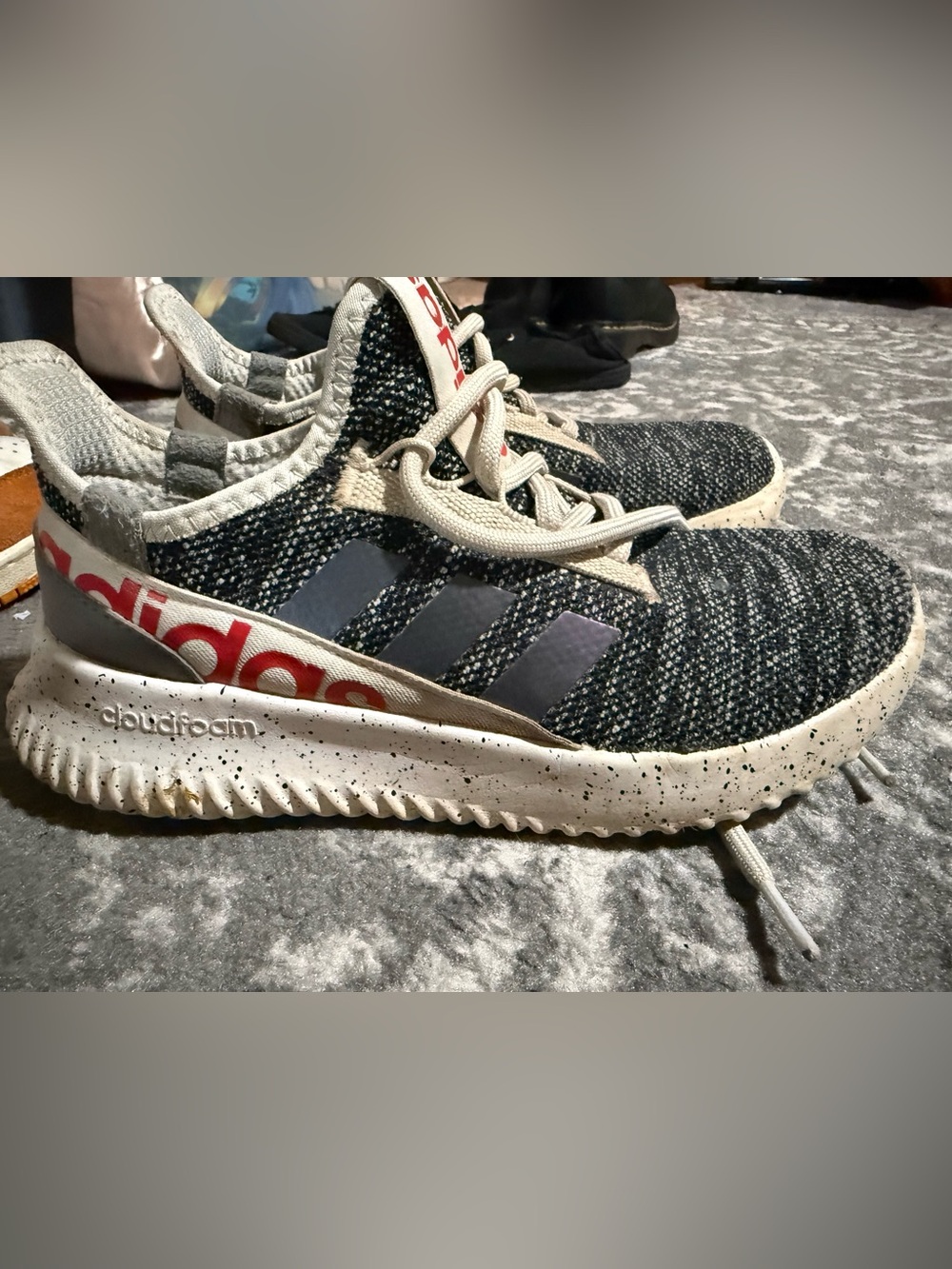 adidas Knit Cloudfoam Sneakers in Black, Cream & Red Accents